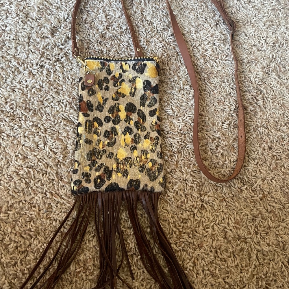 Leopard Print Fringe handmade real leather Crossbody Bag